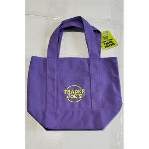 Trader Joe’s Trick-or-Treat Mini Canvas Tote Bags Halloween Purple with Yellow